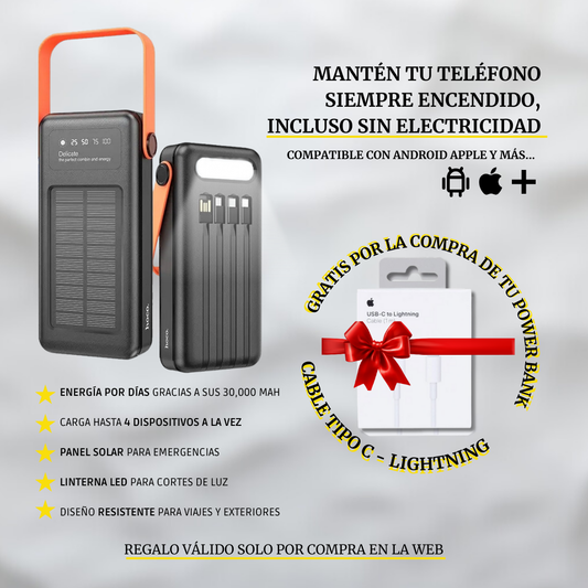 Power Bank Solar HOCO DB33 — 30,000 mAh que te salva cuando más lo necesitas